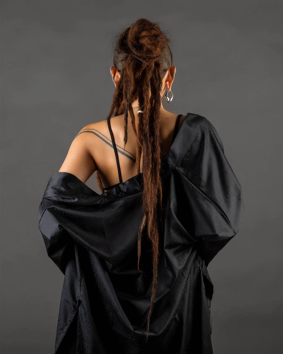 Black Satin Kimono Bio-Print