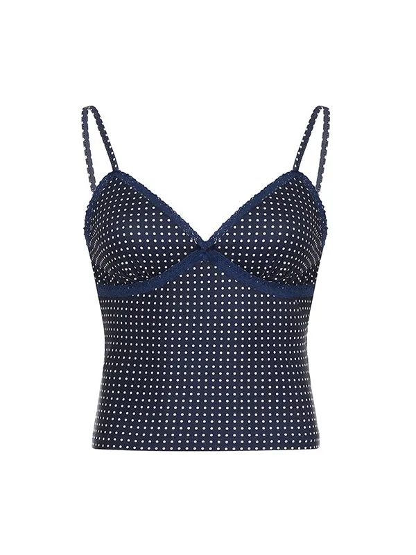 Blue Y2k Lace Detail Bustier Bow Cami Top