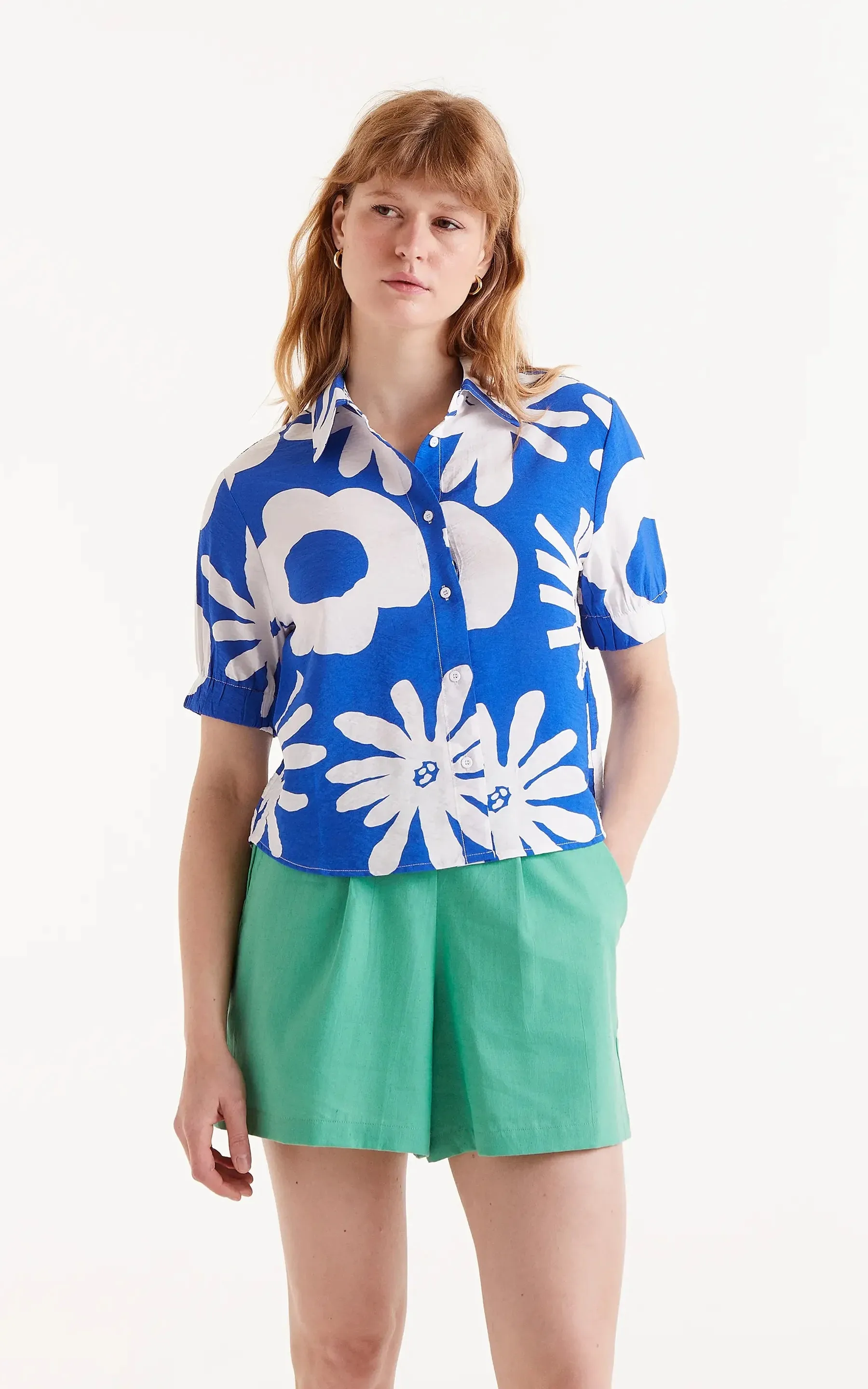 Bluet Blue Floral Print Shirt