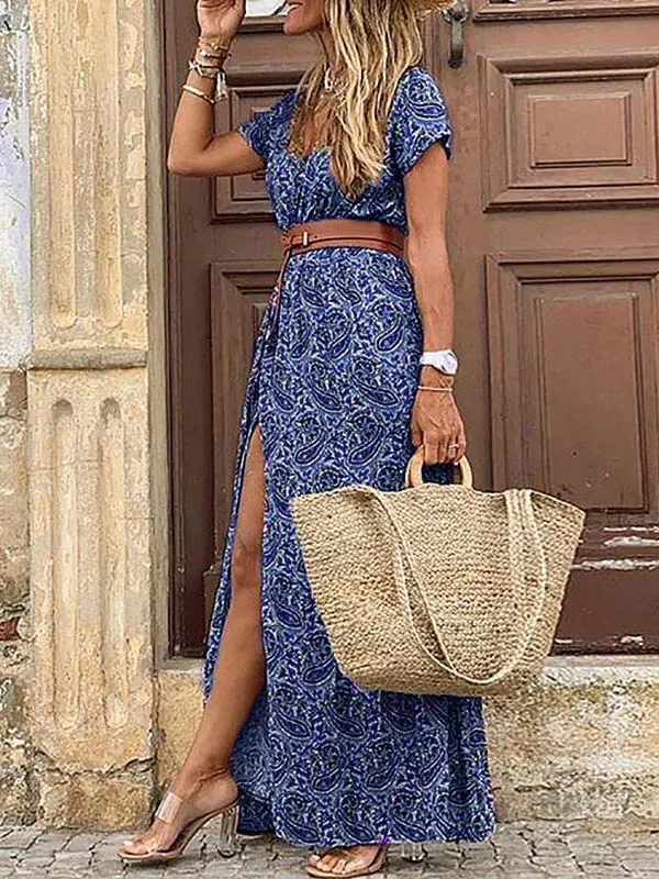 Boho Style V-neck Floral Dress