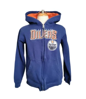 BOY SIZE MEDIUM (10/12 YEARS) - REEBOK Edmonton Oilers Zip Hoodie VGUC B3