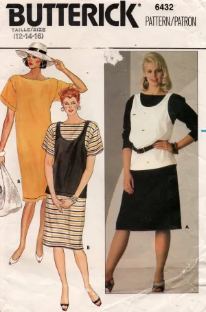 Butterick 6432 Womens EASY Straight Dress & Pullover Tank Top 1980s Vintage Sewing Pattern Size 12 & 14