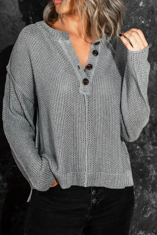 Buttoned Side Split Knit Sweater