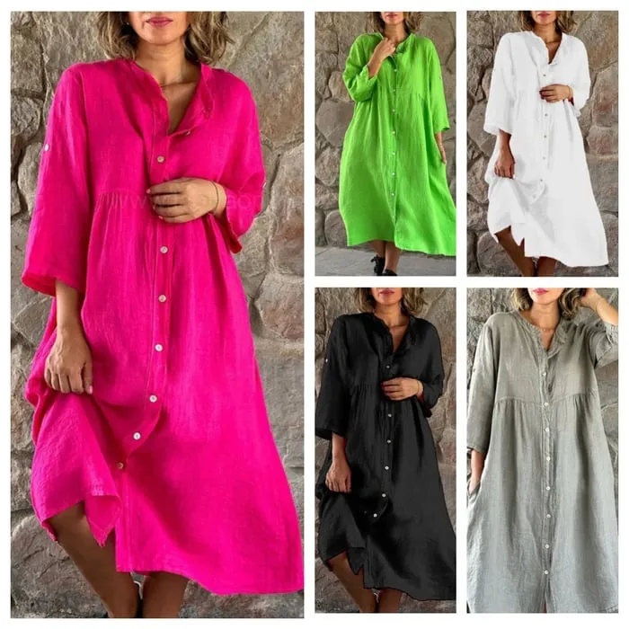 Carolina® | Loose Cotton And Linen Shirt Dress