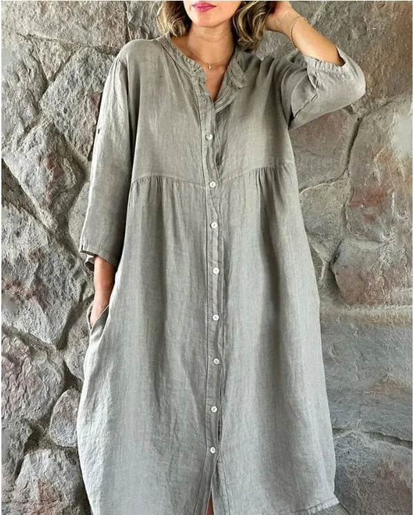 Carolina® | Loose Cotton And Linen Shirt Dress