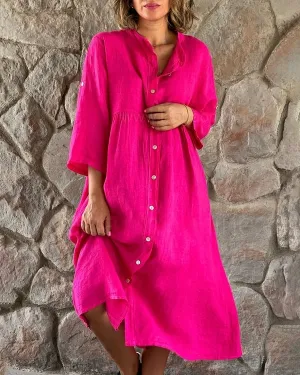 Carolina® | Loose Cotton And Linen Shirt Dress