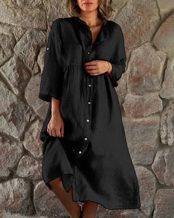 Carolina® | Loose Cotton And Linen Shirt Dress