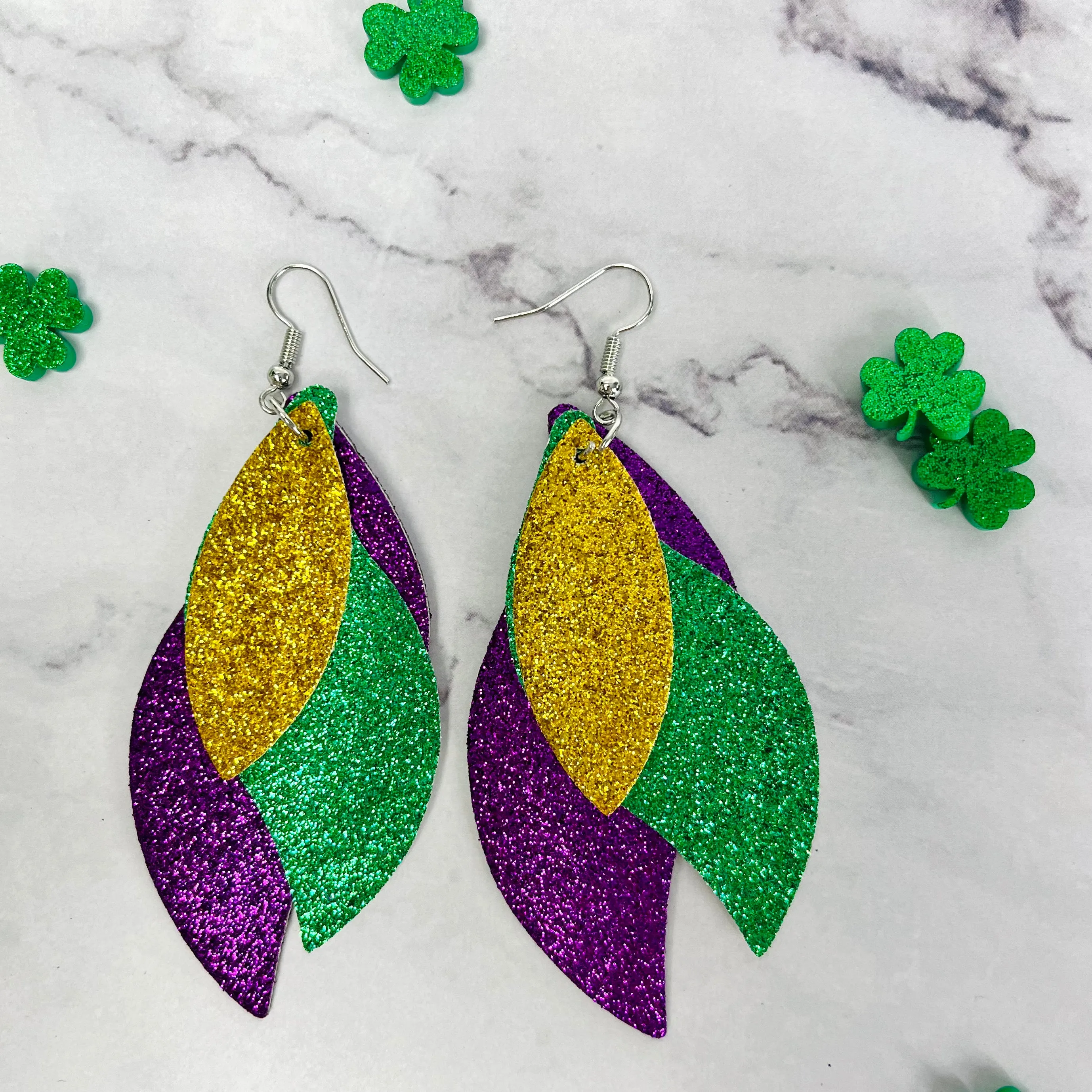 Celebration Layered Leaflet Glitter Earrings