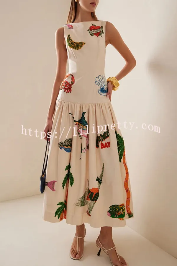 Chic Couture Unique Print Backless Gathered Hem Midi Dress