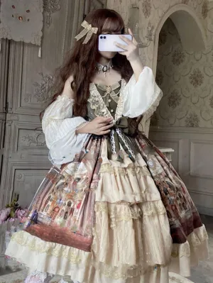 Classic Lolita JSK Dress Green Long Sleeve Ruffles Lace Bows Lolita One Jumper Skirt