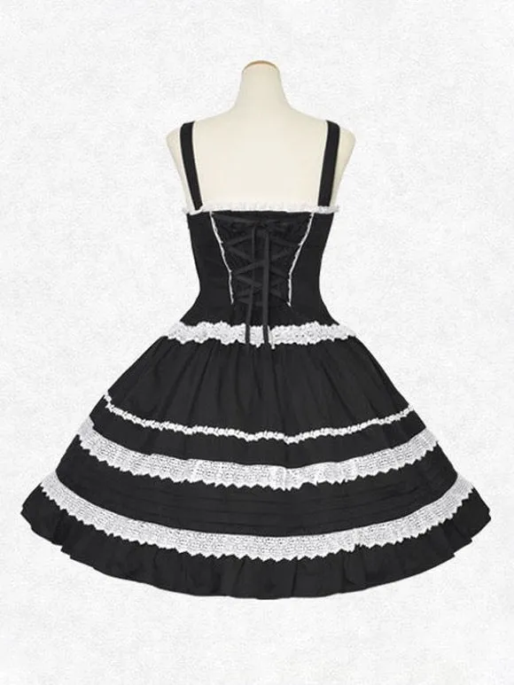 Classical Lolita Dress Cotton Sleeveless Classic Lolita Dresses Black White