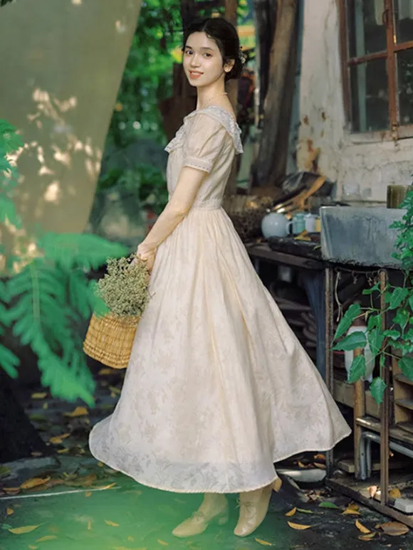 Classical Lolita Dress Polyester Lace Short Sleeves Lolita Dresses Classic Ecru White