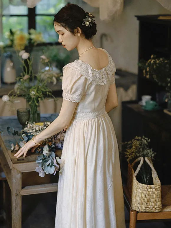 Classical Lolita Dress Polyester Lace Short Sleeves Lolita Dresses Classic Ecru White