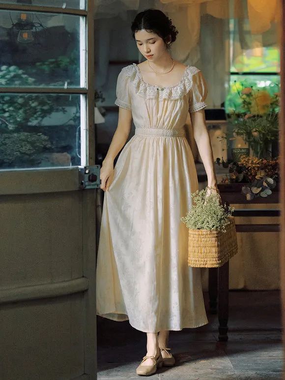Classical Lolita Dress Polyester Lace Short Sleeves Lolita Dresses Classic Ecru White