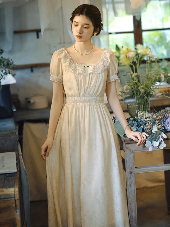 Classical Lolita Dress Polyester Lace Short Sleeves Lolita Dresses Classic Ecru White