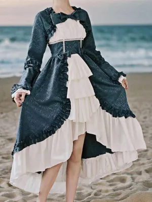 Classical Lolita Dress Polyester Long Sleeves Lolita Dresses Jacquard Classic Dark Green