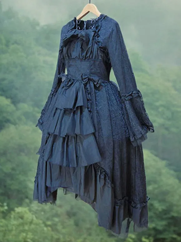 Classical Lolita Dress Polyester Long Sleeves Lolita Dresses Jacquard Classic Dark Green