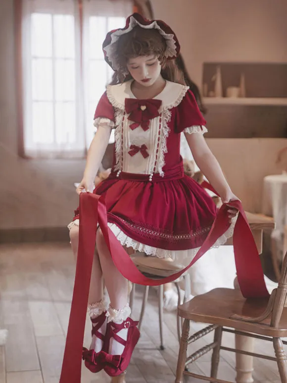 Classical Lolita Dress Polyester Short Sleeves Classic Lolita Dresses Burgundy