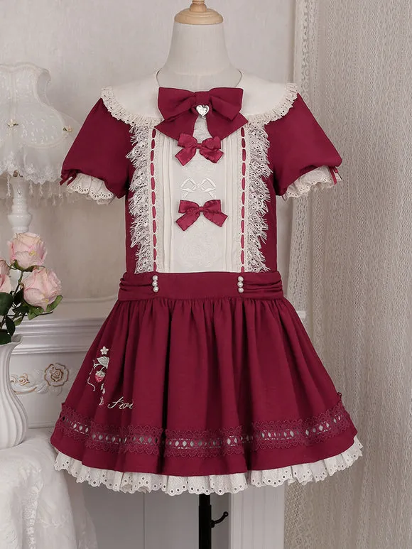 Classical Lolita Dress Polyester Short Sleeves Classic Lolita Dresses Burgundy