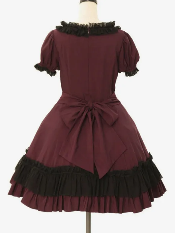 Classical Lolita Dress Polyester Short Sleeves Classic Lolita Dresses Burgundy