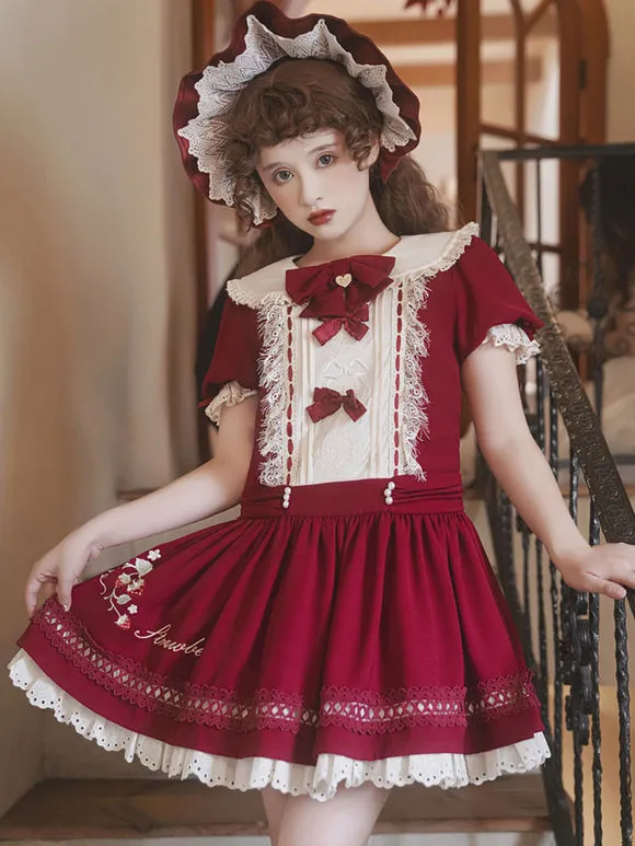 Classical Lolita Dress Polyester Short Sleeves Classic Lolita Dresses Burgundy
