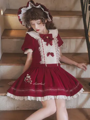 Classical Lolita Dress Polyester Short Sleeves Classic Lolita Dresses Burgundy