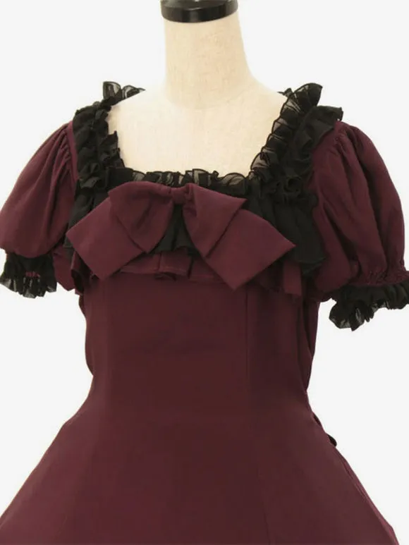Classical Lolita Dress Polyester Short Sleeves Classic Lolita Dresses Burgundy