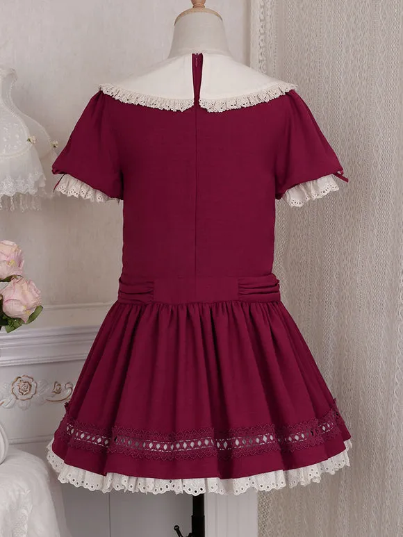 Classical Lolita Dress Polyester Short Sleeves Classic Lolita Dresses Burgundy