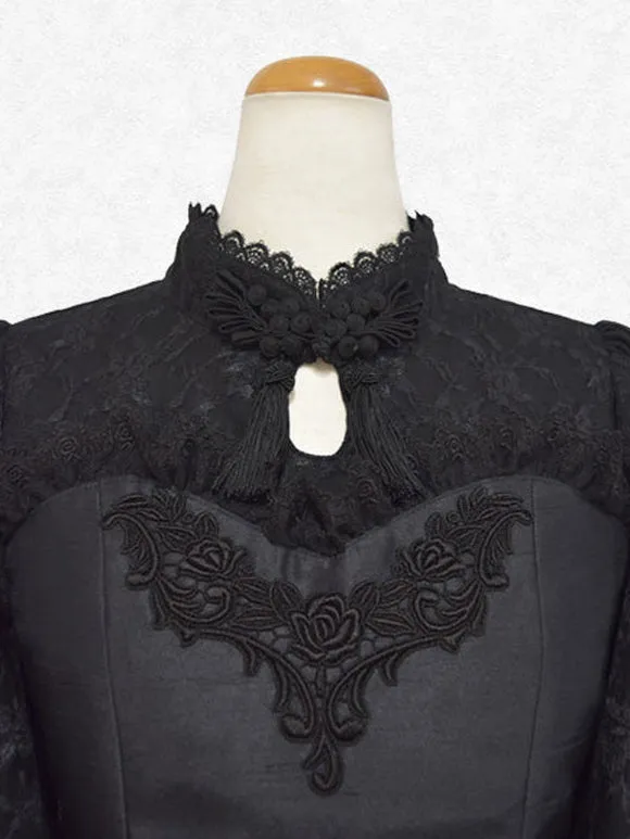 Classical Lolita Dress Polyester Short Sleeves Lolita Dresses Classic Black