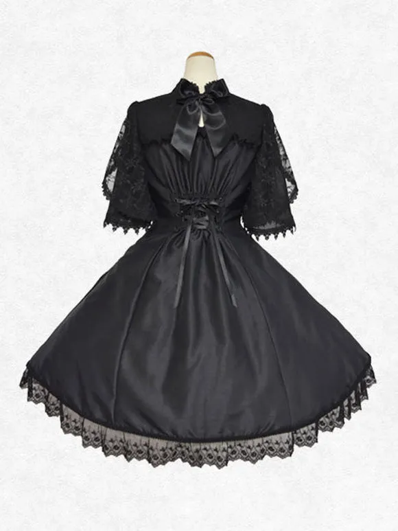 Classical Lolita Dress Polyester Short Sleeves Lolita Dresses Classic Black