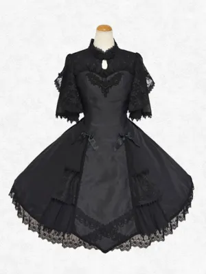 Classical Lolita Dress Polyester Short Sleeves Lolita Dresses Classic Black