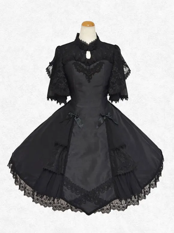 Classical Lolita Dress Polyester Short Sleeves Lolita Dresses Classic Black