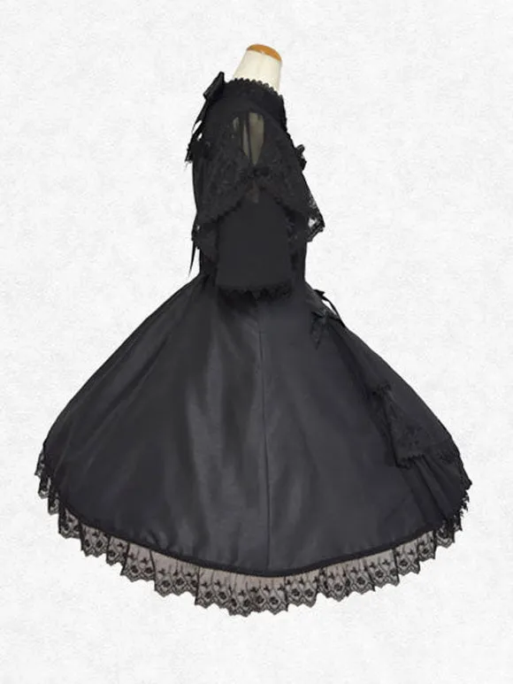 Classical Lolita Dress Polyester Short Sleeves Lolita Dresses Classic Black