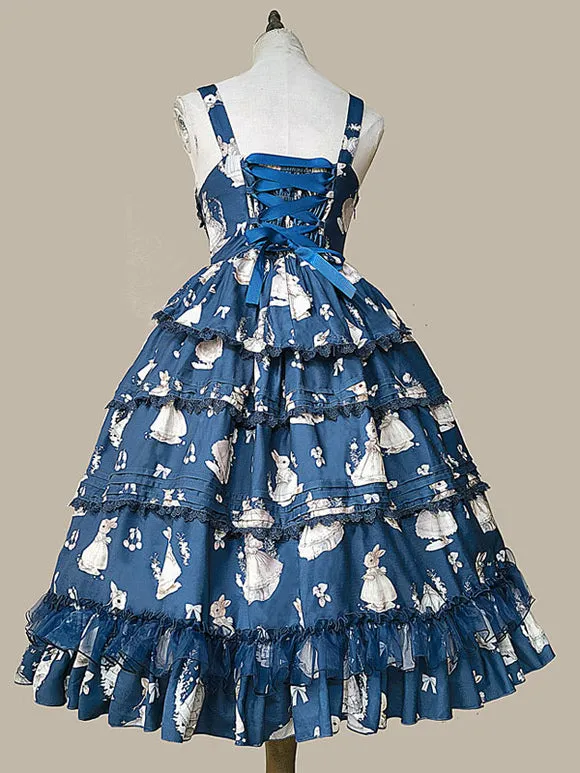 Classical Lolita Dress Polyester Sleeveless Classic Lolita Dresses Deep Blue