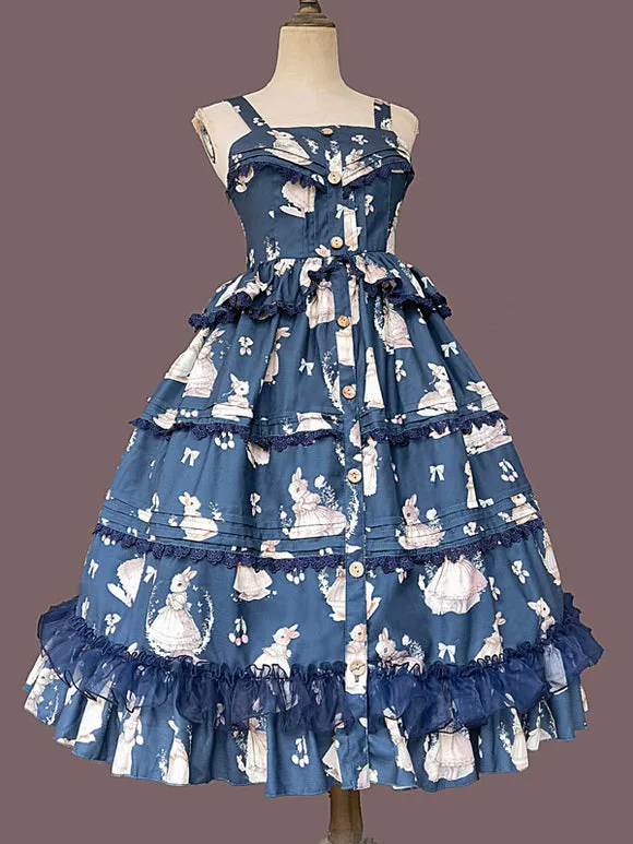 Classical Lolita Dress Polyester Sleeveless Classic Lolita Dresses Deep Blue