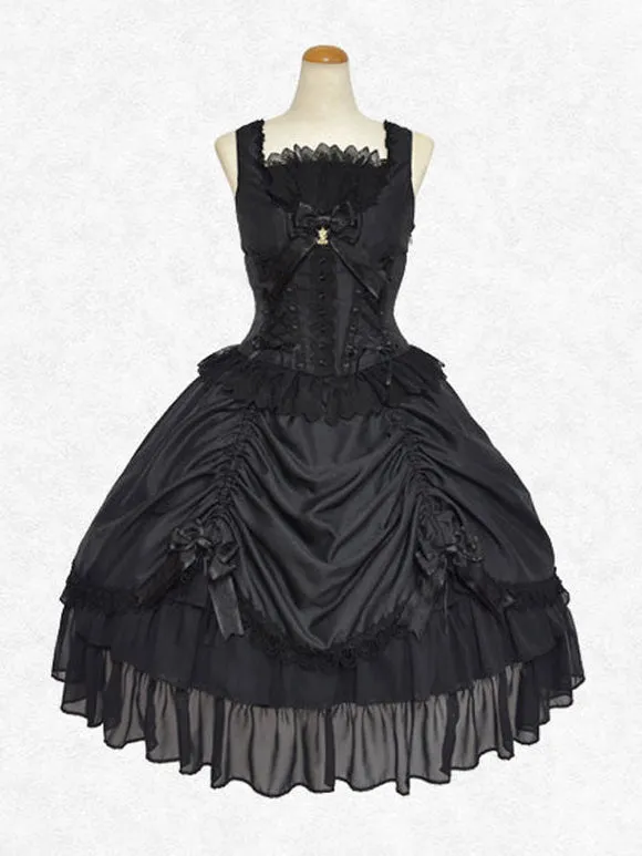 Classical Lolita Dress Polyester Sleeveless Lolita Dresses Classic Black