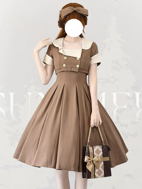 Classical Lolita Dress Polyester Sleeveless Lolita Dresses Color Block Classic Black