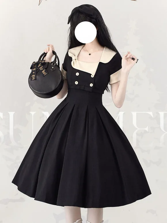 Classical Lolita Dress Polyester Sleeveless Lolita Dresses Color Block Classic Black