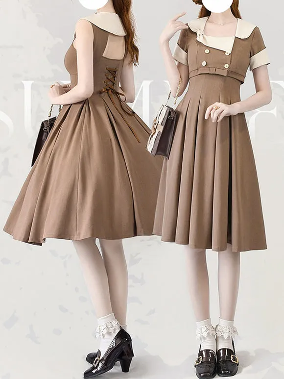 Classical Lolita Dress Polyester Sleeveless Lolita Dresses Color Block Classic Black