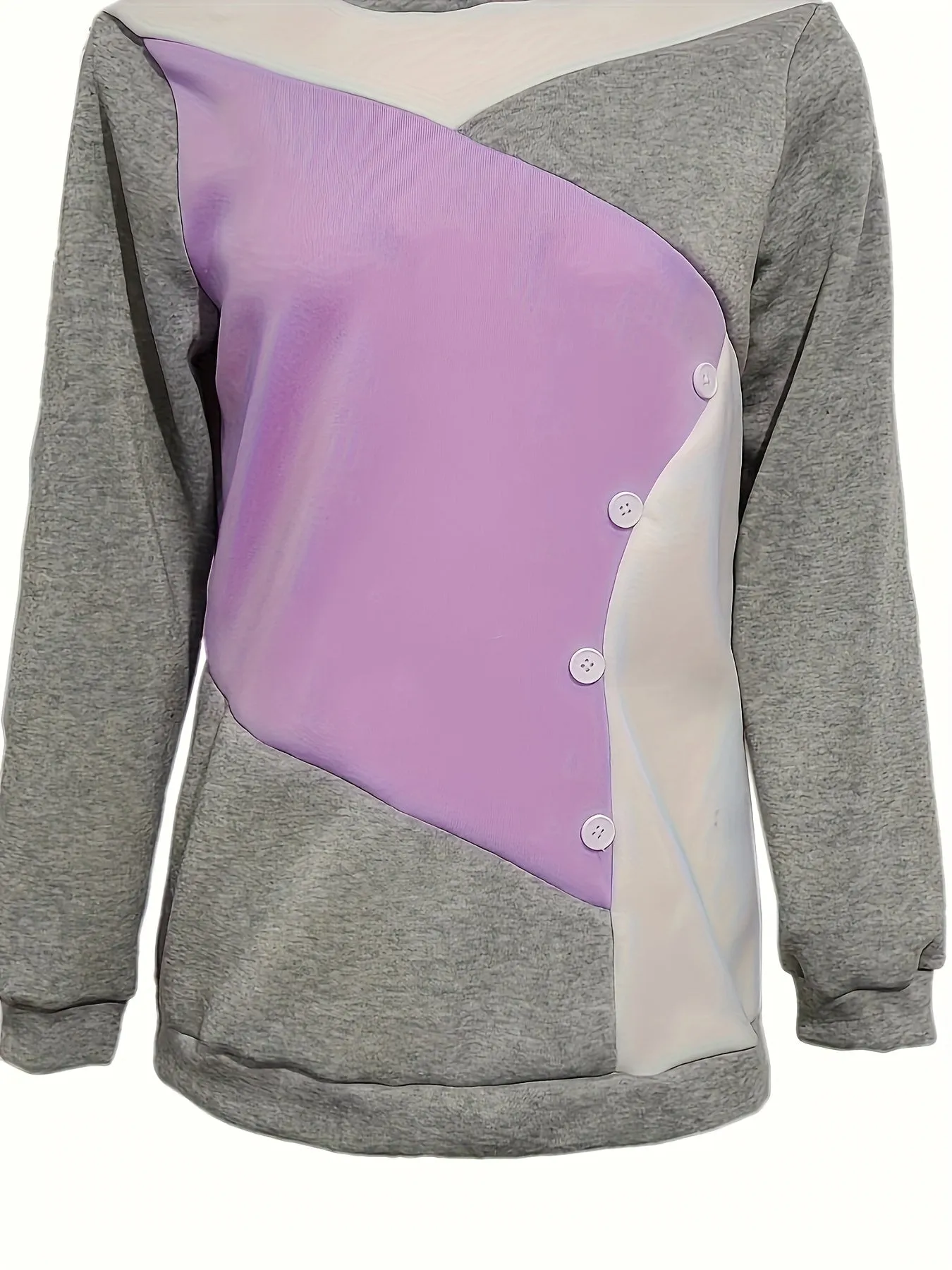 Color Block Button Hoodie, Casual Long Sleeve Hoodies Sweatshirt, Women's Clothing