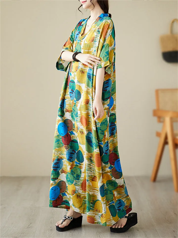 Colorful Dots Printed Women's Loose V-Neck Beach Dresses