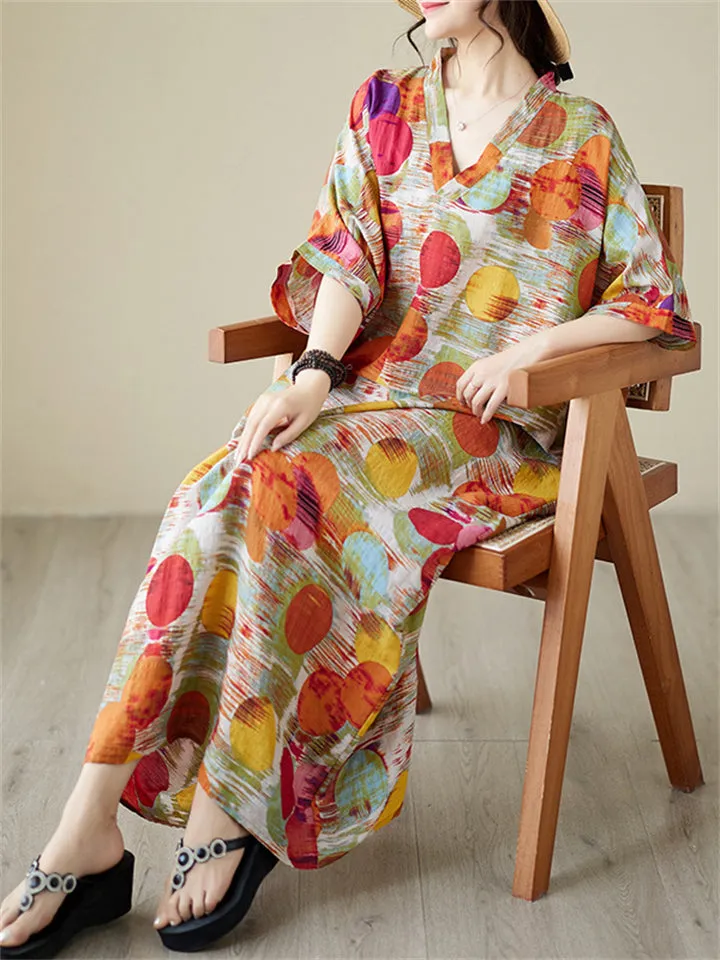 Colorful Dots Printed Women's Loose V-Neck Beach Dresses