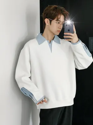 Contrast Color Lapel Sweatshirt