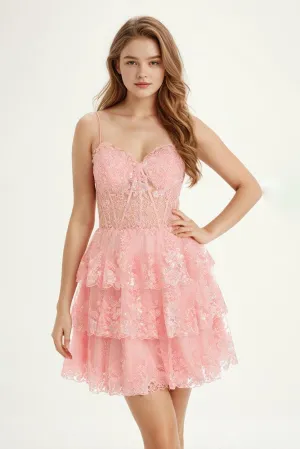 Coral See-through Sweetheart Layers Homecoming Dresses
