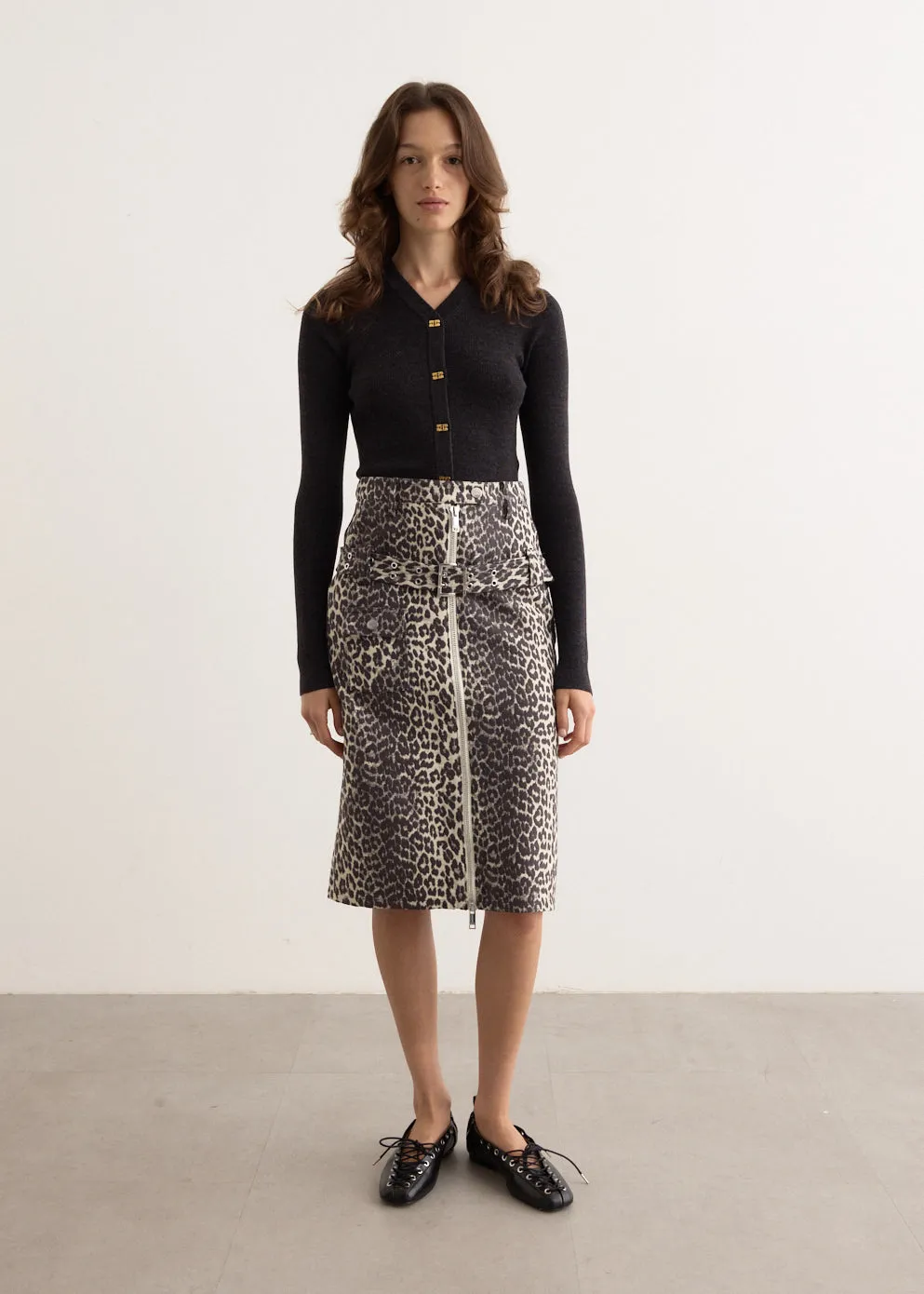 Cotton Tweed Midi Skirt