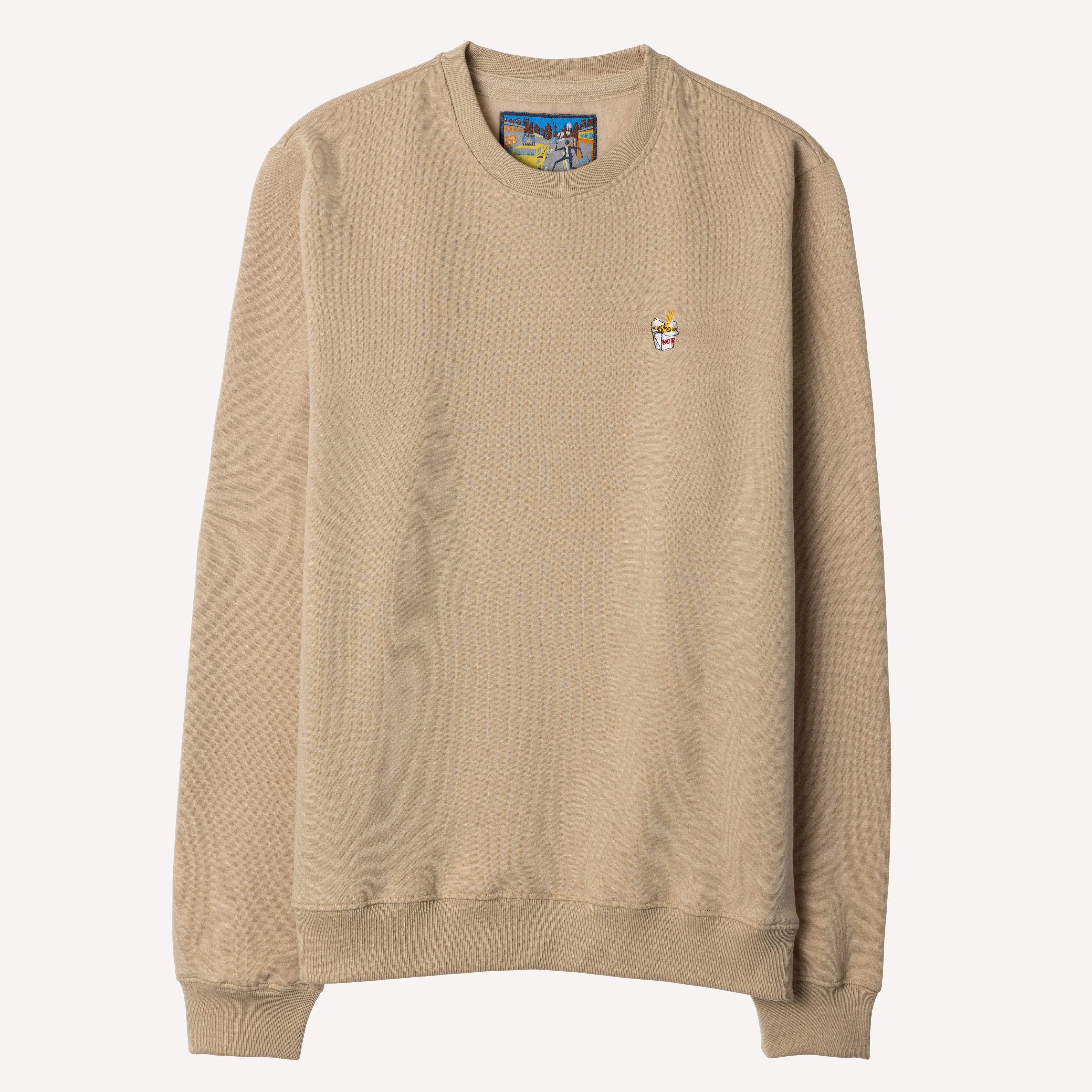Crewneck Pullover Sweatshirt with Embroidered Icon - Fields Of Rye / Hot Takeout