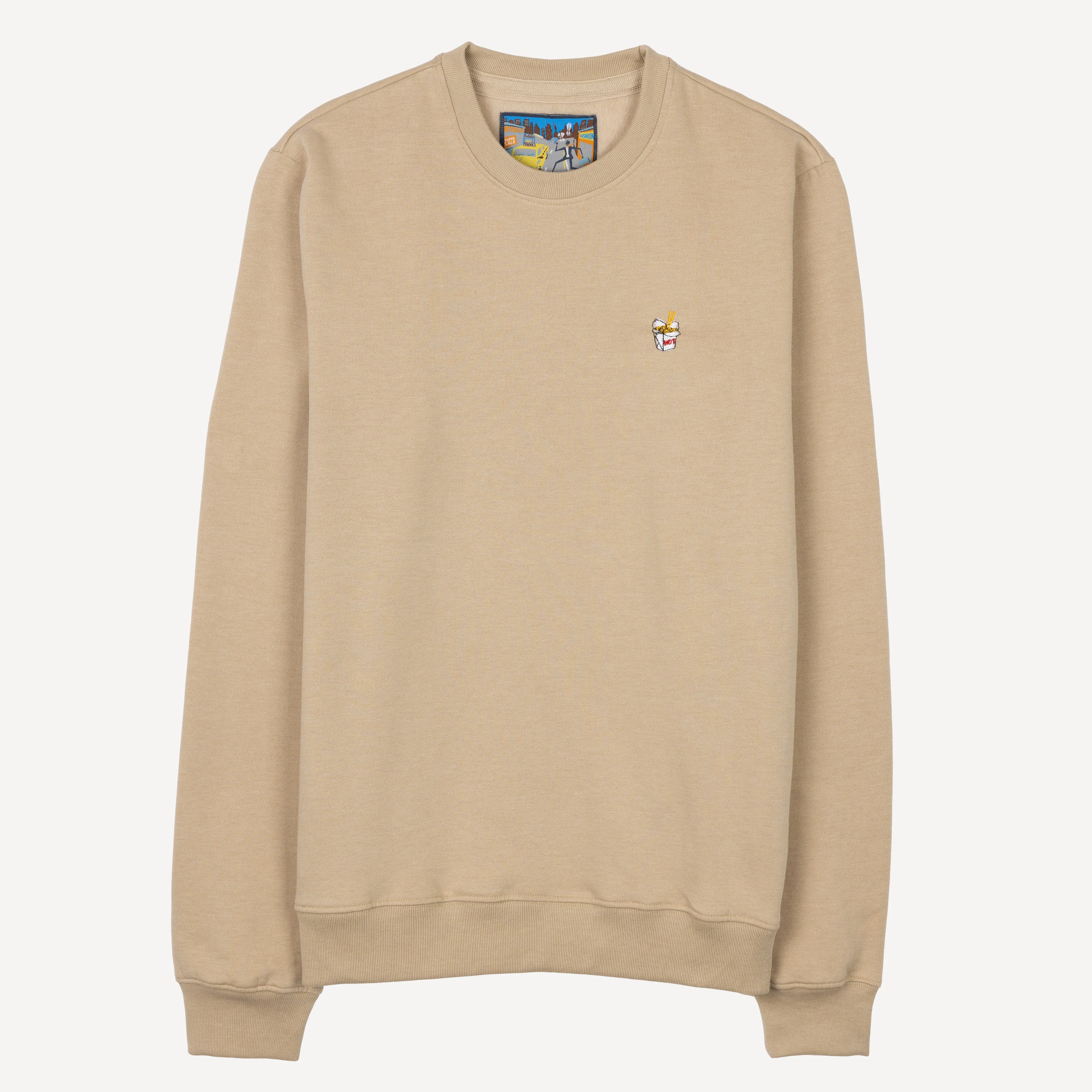 Crewneck Pullover Sweatshirt with Embroidered Icon - Fields Of Rye / Hot Takeout