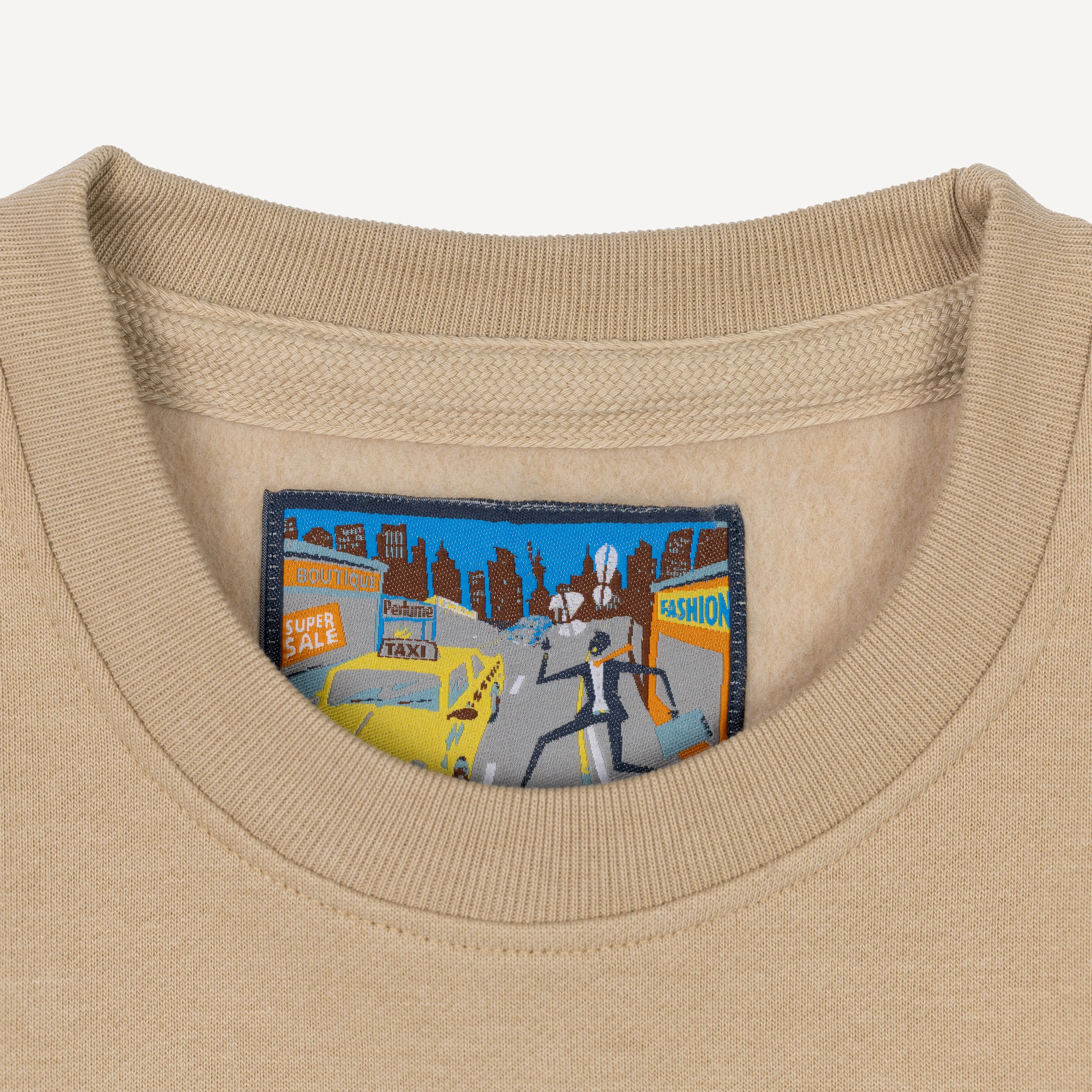 Crewneck Pullover Sweatshirt with Embroidered Icon - Fields Of Rye / Hot Takeout
