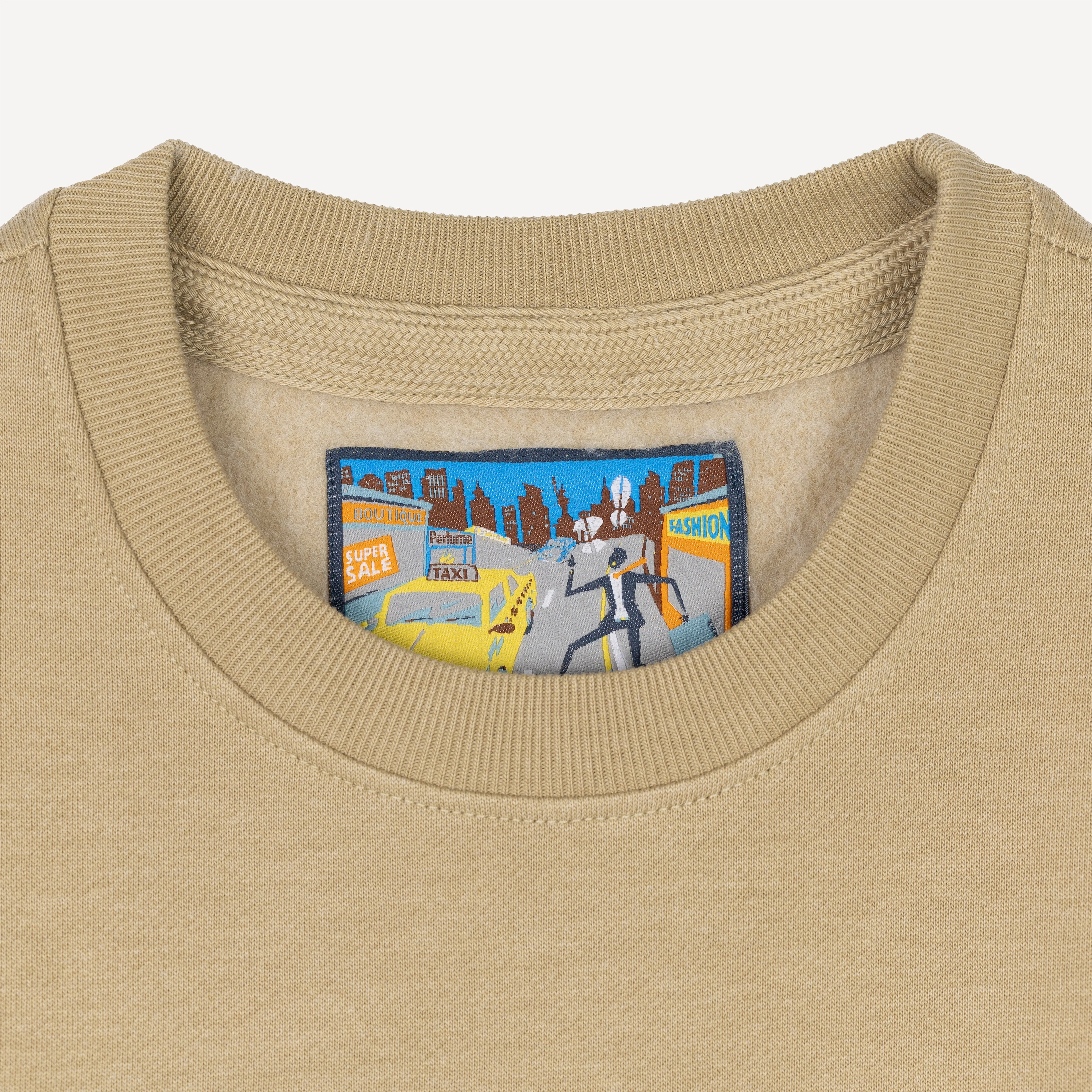 Crewneck Pullover Sweatshirt with Embroidered Icon - Twill / Udon Noodle