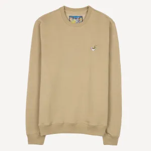 Crewneck Pullover Sweatshirt with Embroidered Icon - Twill / Udon Noodle